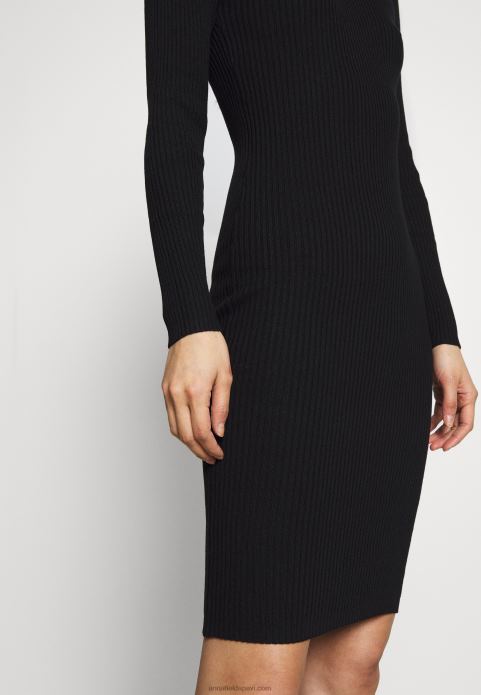 sievietes crew ausschnitt bodycon ripp mini stricckleid shift kleita melna 2LHT204 Anna Field