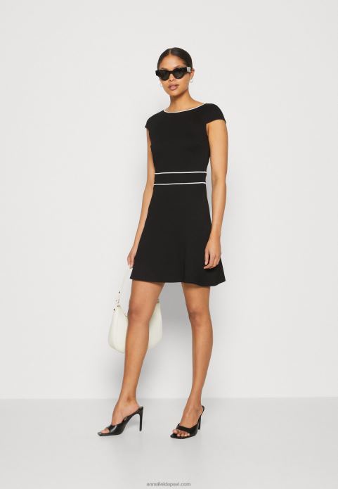 sievietes džersija kleita melna/balta 2LHT113 Anna Field