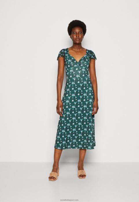 sievietes džersija kleita zaļa/daudzkrāsaina 2LHT110 Anna Field