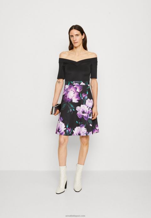 sievietes kokteiļkleitu ballīšu kleita melna/violeta 2LHT71 Anna Field