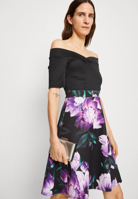 sievietes kokteiļkleitu ballīšu kleita melna/violeta 2LHT71 Anna Field