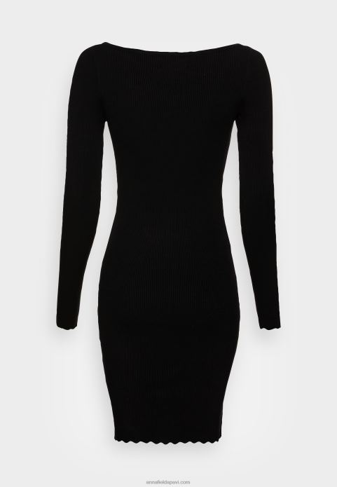 sievietes laiva ausschnitt mini stricckleid mit geschweiften rndern džemperkleita melna 2LHT230 Anna Field