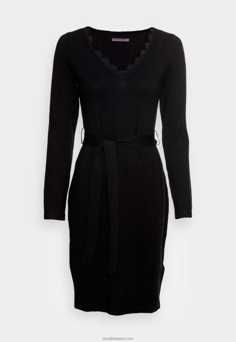 sievietes mežģīņu ieliktnis v izgriezums brīvs kleita džemperis kleita melna 2LHT227 Anna Field