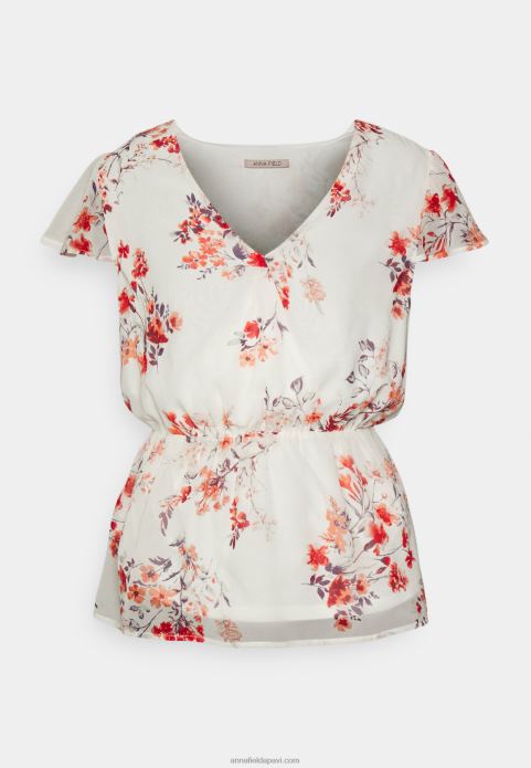 sievietes šifona ietīšanas jostas blūze balta/sarkana 2LHT691 Anna Field