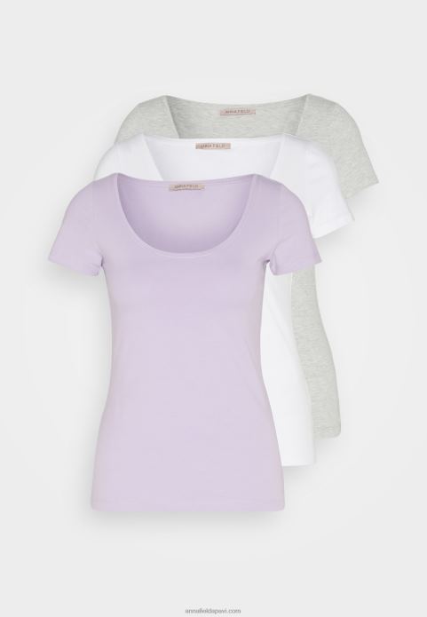 sievietes 3 iepakojuma pamata t-krekls violets/balts/raibs gaiši pelēks 2LHT264 Anna Field