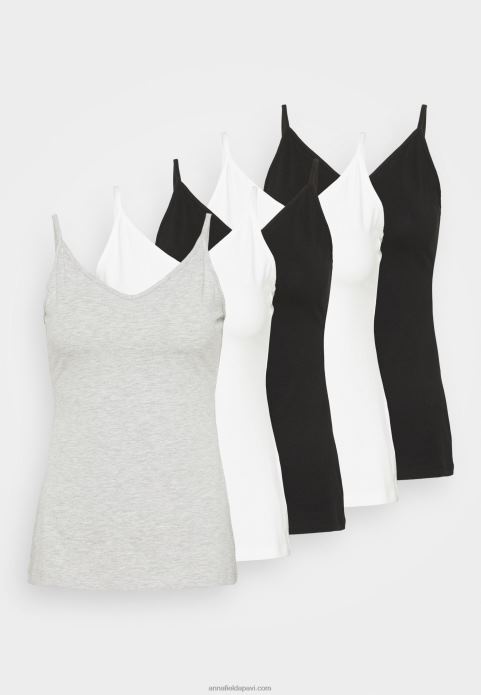sievietes 5 pack top melns/balts/raibs gaiši pelēks 2LHT481 Anna Field