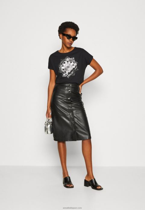 sievietes apdrukas t-krekls melns 2LHT332 Anna Field