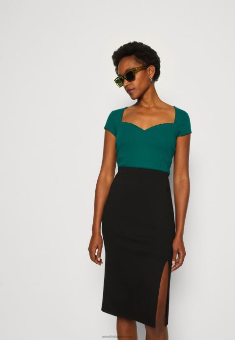 sievietes apdrukas t-krekls tumši zaļš 2LHT240 Anna Field