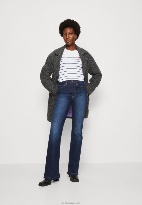 sievietes balts/tumši zils tops ar garām piedurknēm 2LHT590 Anna Field