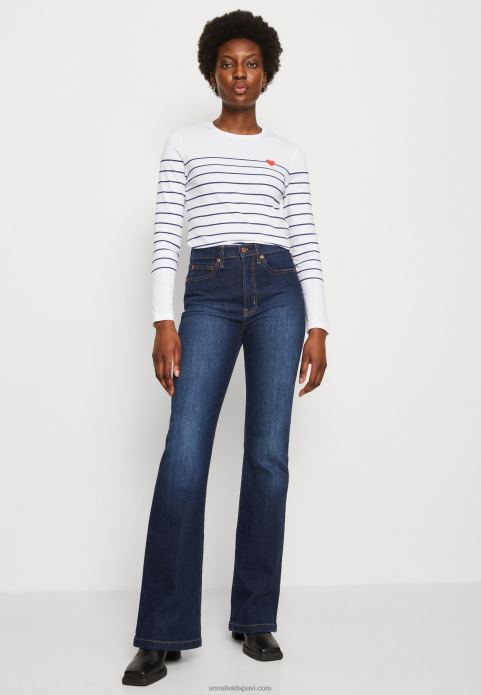 sievietes balts/tumši zils tops ar garām piedurknēm 2LHT590 Anna Field