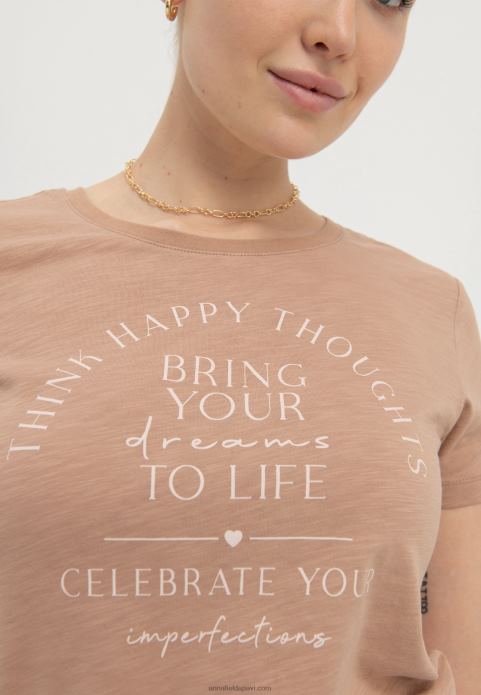 sievietes iedzīvini savus sapņus, apdrukas T-kreklu brūnā krāsā 2LHT321 Anna Field
