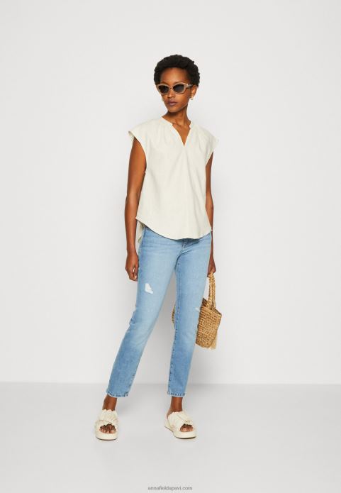 sievietes lina-mix kreklu apdruka t-krekls bēšs 2LHT336 Anna Field