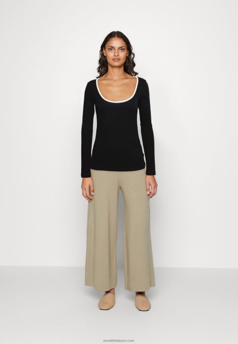 sievietes melns tops ar garām piedurknēm 2LHT520 Anna Field