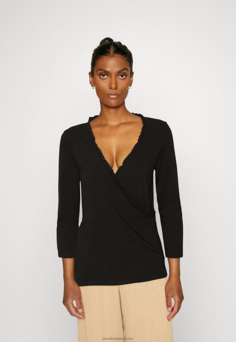 sievietes melns tops ar garām piedurknēm 2LHT541 Anna Field