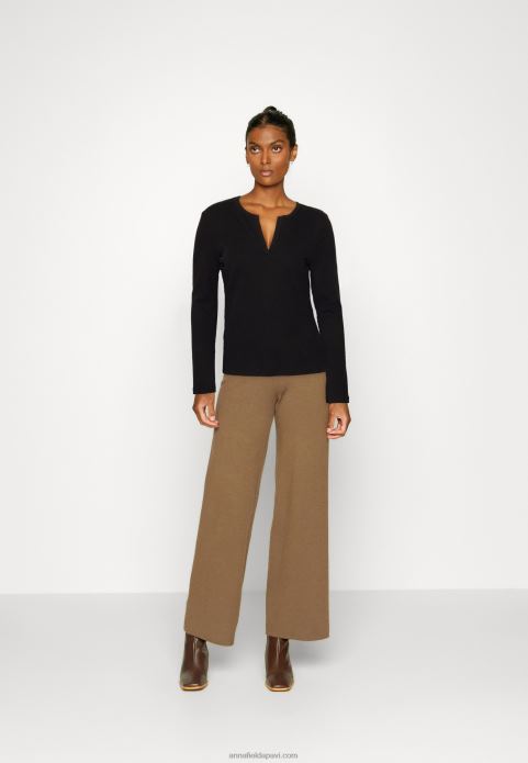 sievietes melns tops ar garām piedurknēm 2LHT547 Anna Field