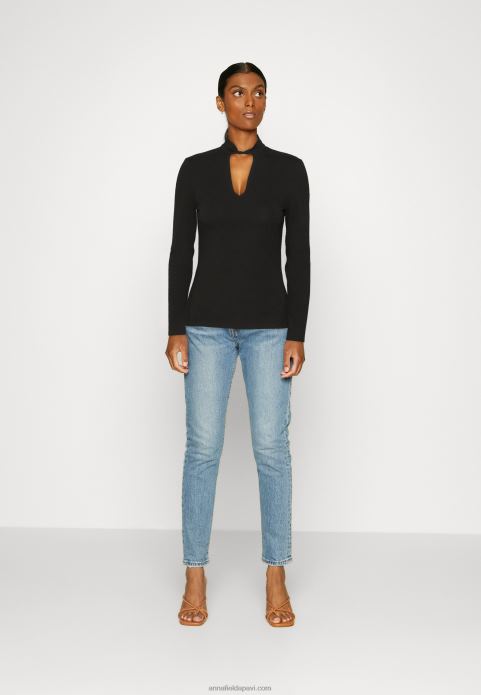 sievietes melns tops ar garām piedurknēm 2LHT573 Anna Field