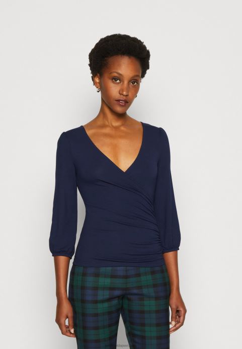 sievietes tumši zils tops ar garām piedurknēm 2LHT536 Anna Field