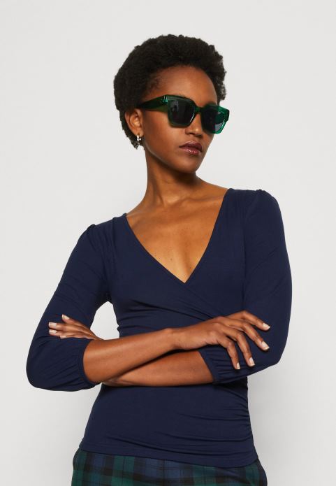 sievietes tumši zils tops ar garām piedurknēm 2LHT536 Anna Field