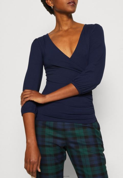 sievietes tumši zils tops ar garām piedurknēm 2LHT536 Anna Field