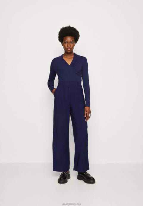 sievietes tumši zils tops ar garām piedurknēm 2LHT577 Anna Field