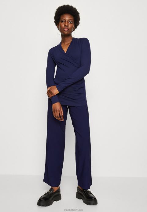 sievietes tumši zils tops ar garām piedurknēm 2LHT577 Anna Field