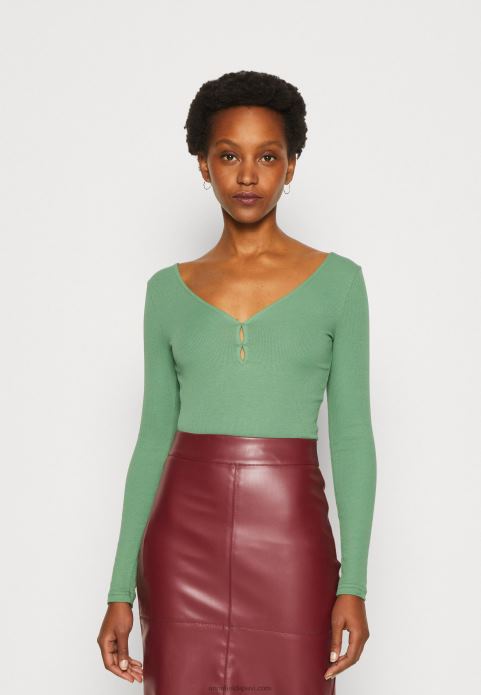 sievietes zaļš tops ar garām piedurknēm 2LHT514 Anna Field