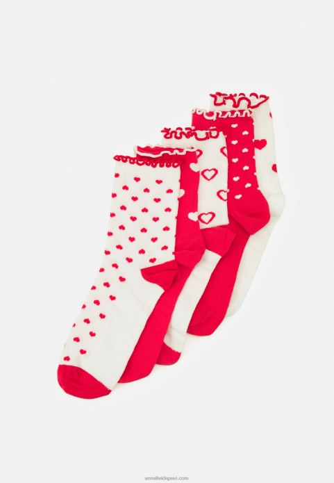 sievietes 5 paciņas zeķes baltas/sarkanas 2LHT1130 Anna Field