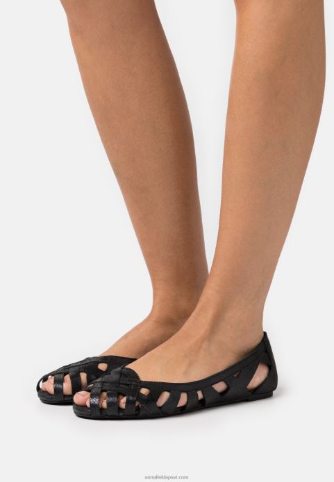 sievietes ādas peeptoe baleta pumpas melnas 2LHT2148 Anna Field