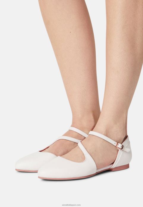 sievietes ādas potītes siksna baleta pumpas balts 2LHT2167 Anna Field