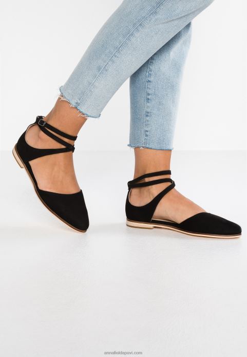 sievietes ādas potītes siksna baleta pumpas melnas 2LHT2156 Anna Field