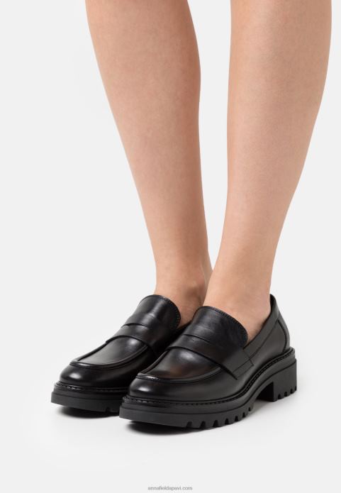 sievietes ādas slip-ons melni 2LHT1817 Anna Field