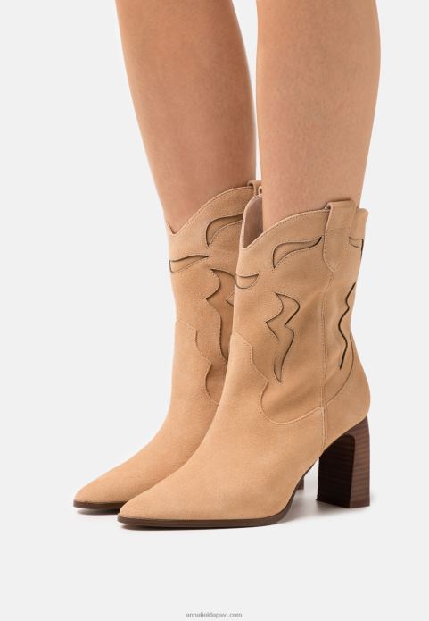 sievietes ādas kovboju/baikeru puszābaki bēšs 2LHT2052 Anna Field