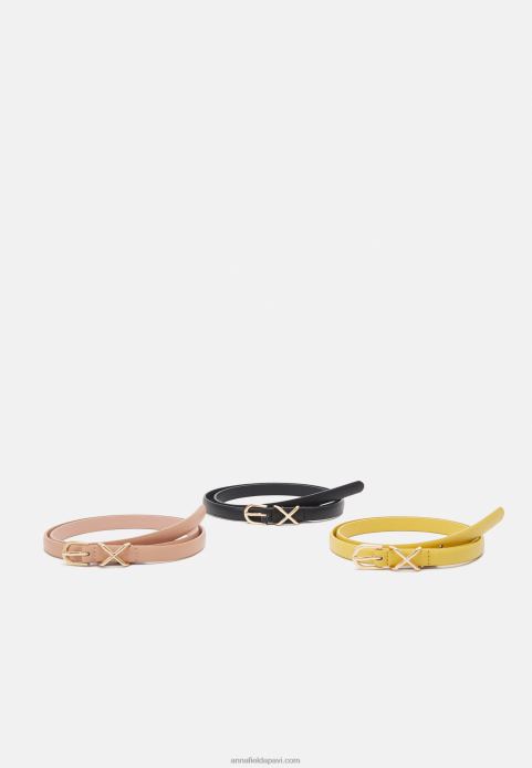 sievietes 3 iepakojuma josta melna/rozā zelta krāsā/sinepju dzeltena 2LHT2750 Anna Field