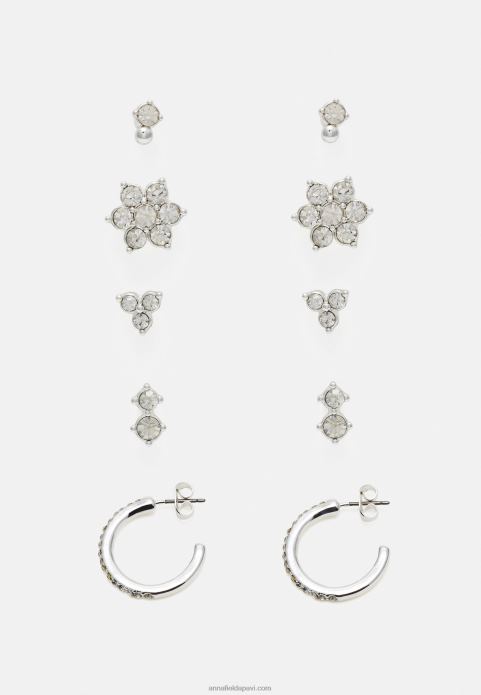 sievietes 5 iepakojuma auskari sudraba krāsā 2LHT2662 Anna Field